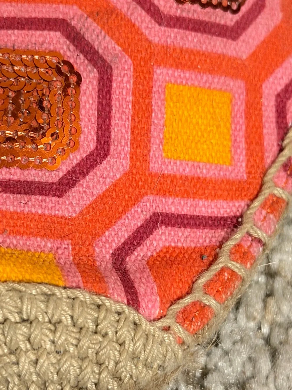 Tory Burch Pink and Orange Geometric Sequins Espadrille Flats